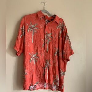 Puritan Hawaiian Top Shirt Mens Large Coral Orange Button down Short Sleeve